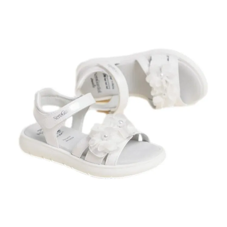 Nero Giardini E427670F 707 Scarpe Sandali Bambina con Fiore in Pelle T Diamond Bianco