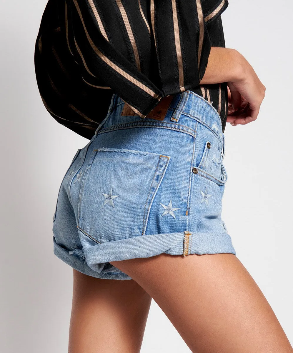 One Teaspoon Pacific Star Bandits Mid Waist Denim Shorts