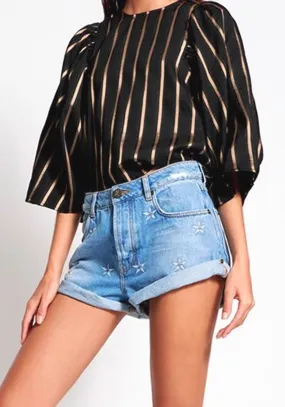 One Teaspoon Pacific Star Bandits Mid Waist Denim Shorts