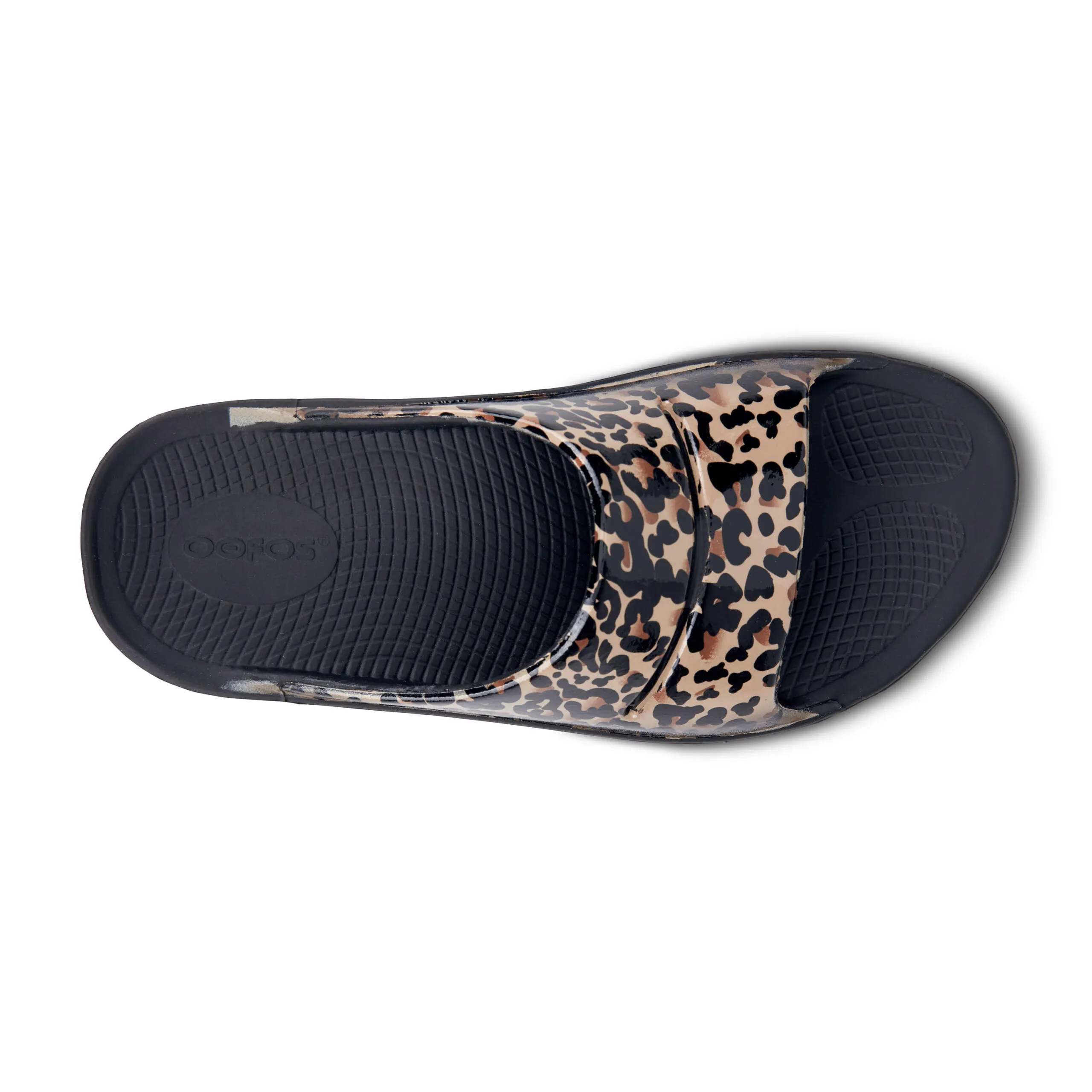 Oofos Womens Ooahh Luxe (1103) Slide Sandal – Black Leopard