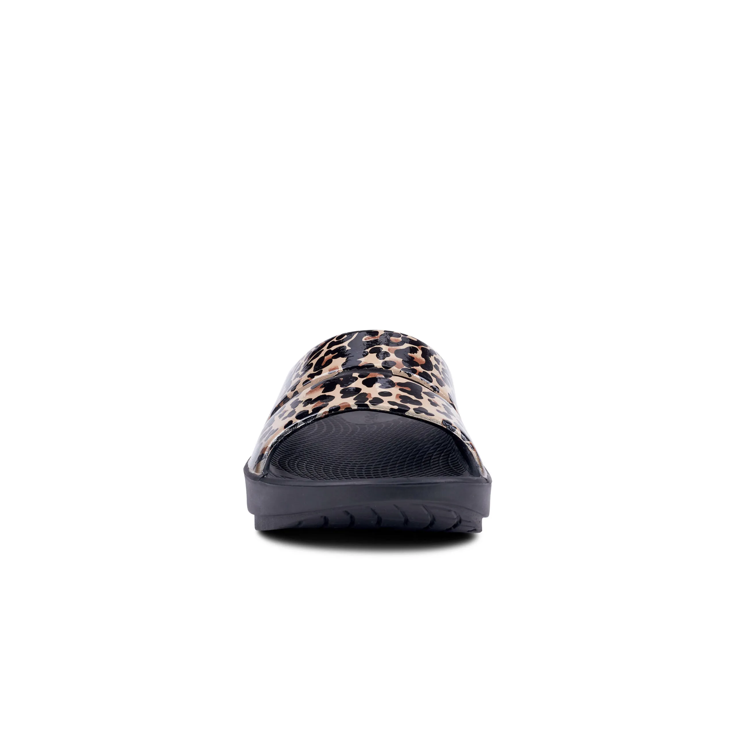 Oofos Womens Ooahh Luxe (1103) Slide Sandal – Black Leopard