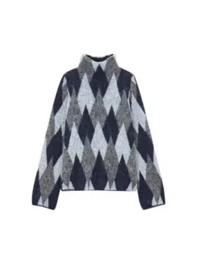 Overseas Station Season Big Chance 8 18 Women s Diamond Pattern Alpaca Sweater Navy 270233