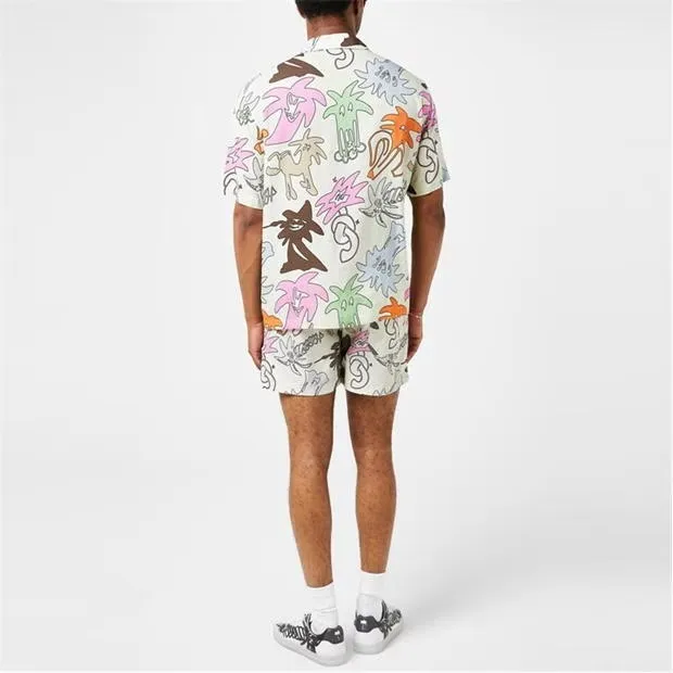 Palm Angels  |Tropical Patterns Street Style Short Sleeves Logo Shirts