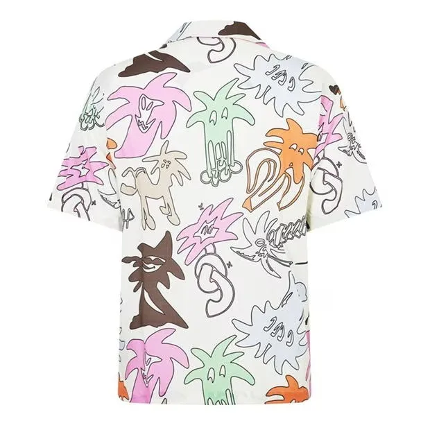 Palm Angels  |Tropical Patterns Street Style Short Sleeves Logo Shirts