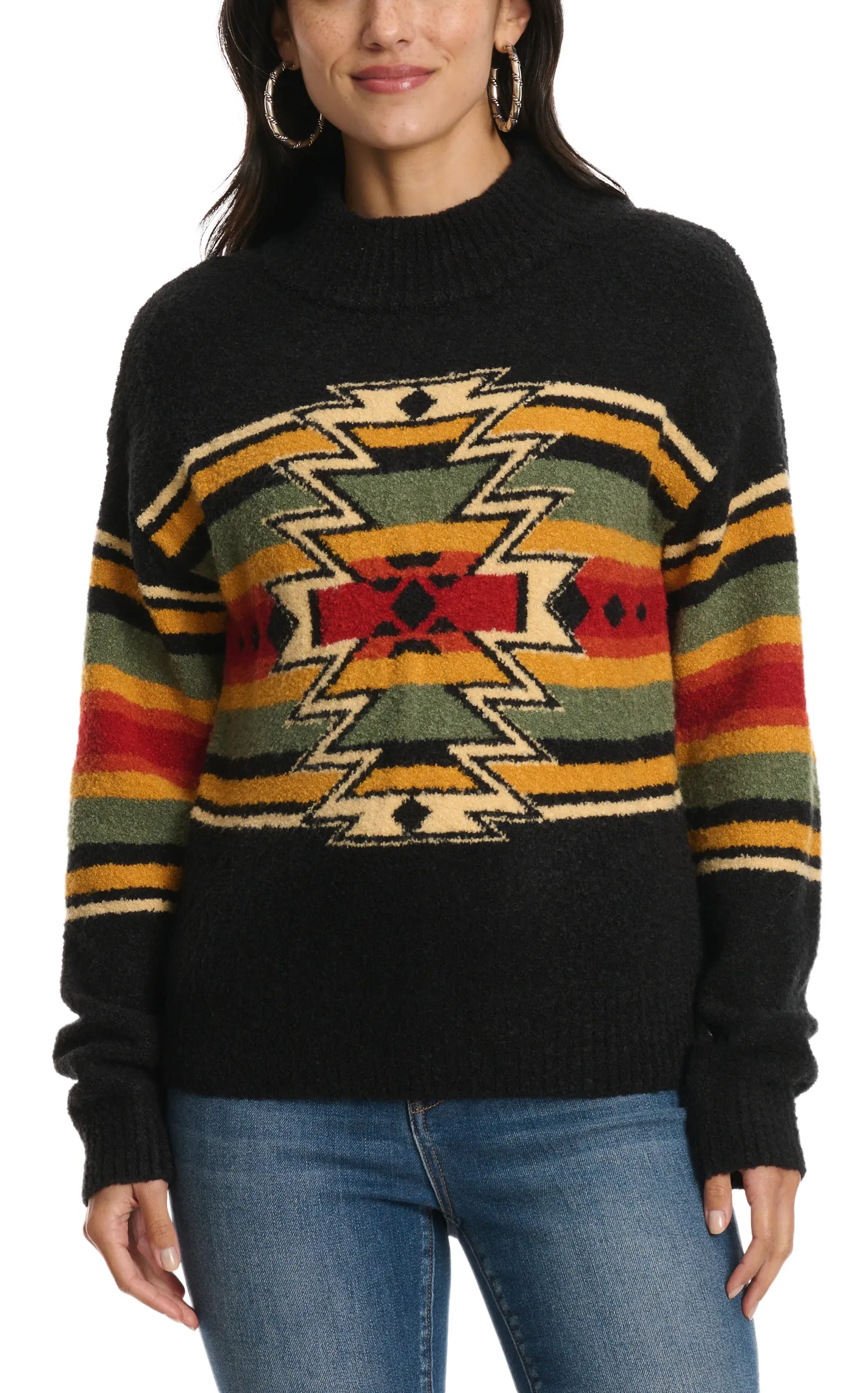 Panhandle Women's Black & Colorful Aztec Sweater