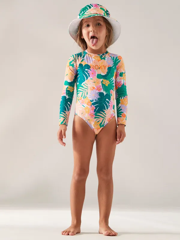 Paradisiac Island - Long Sleeve One-Piece Rashguard for Girls 2-7