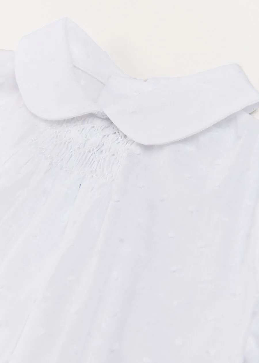 Plumetti Handsmocked Short Sleeve Blouse in White (1-6mths)