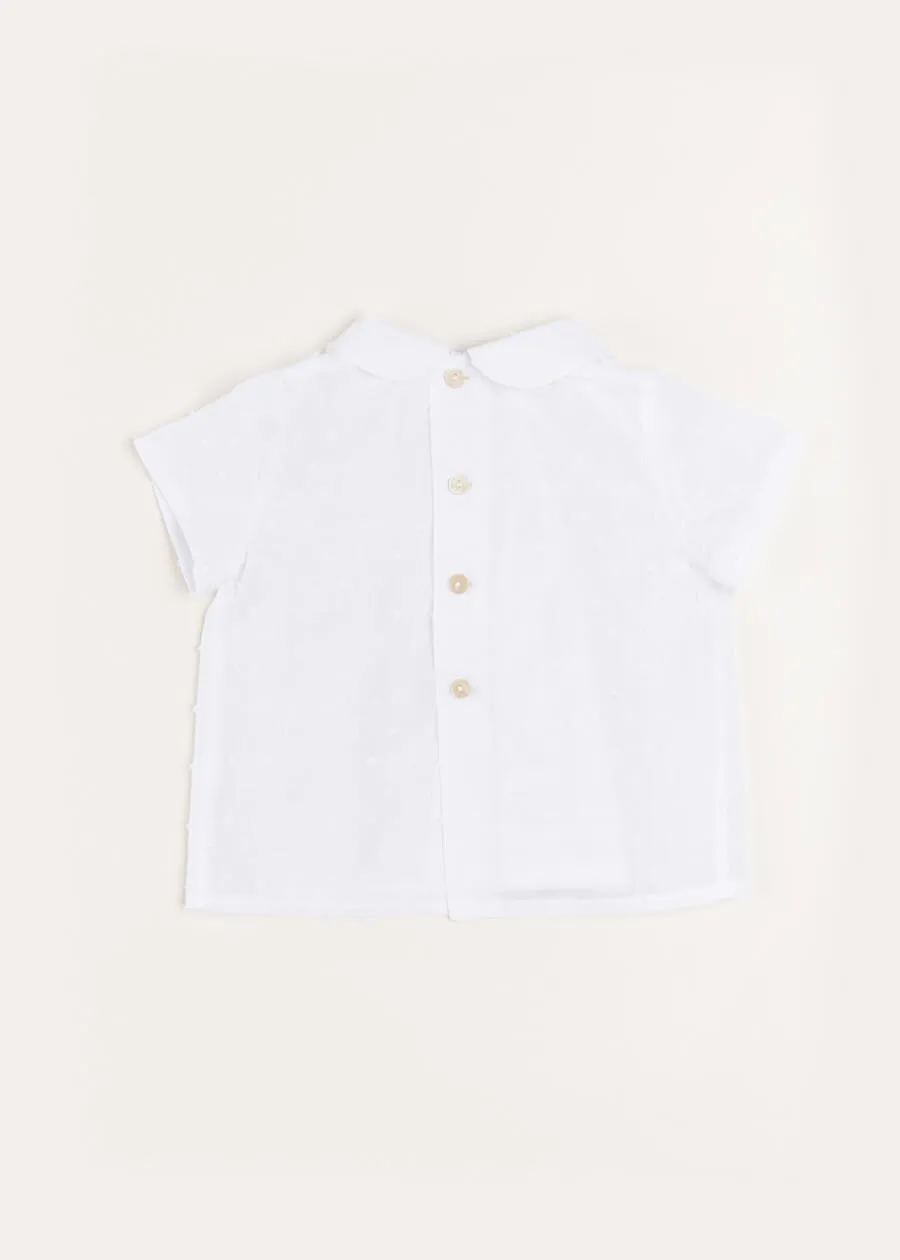 Plumetti Handsmocked Short Sleeve Blouse in White (1-6mths)