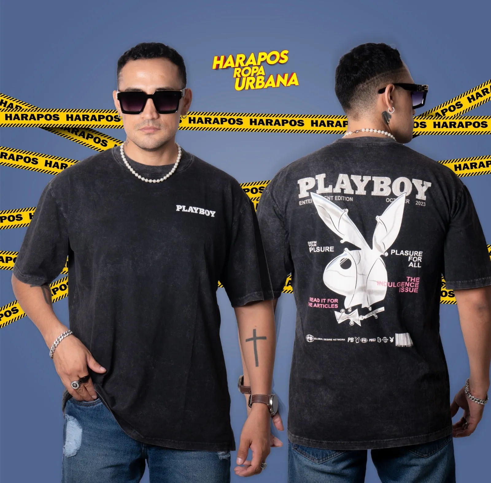 Polera Roman playboy oversize negra prelavada