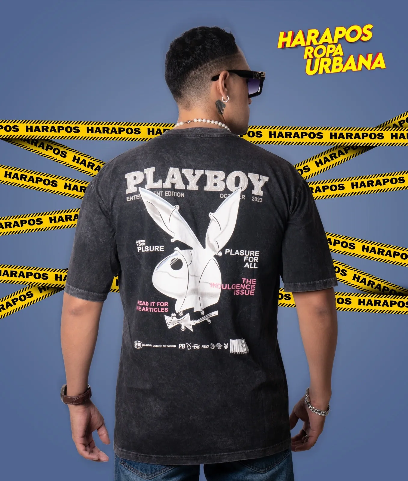 Polera Roman playboy oversize negra prelavada