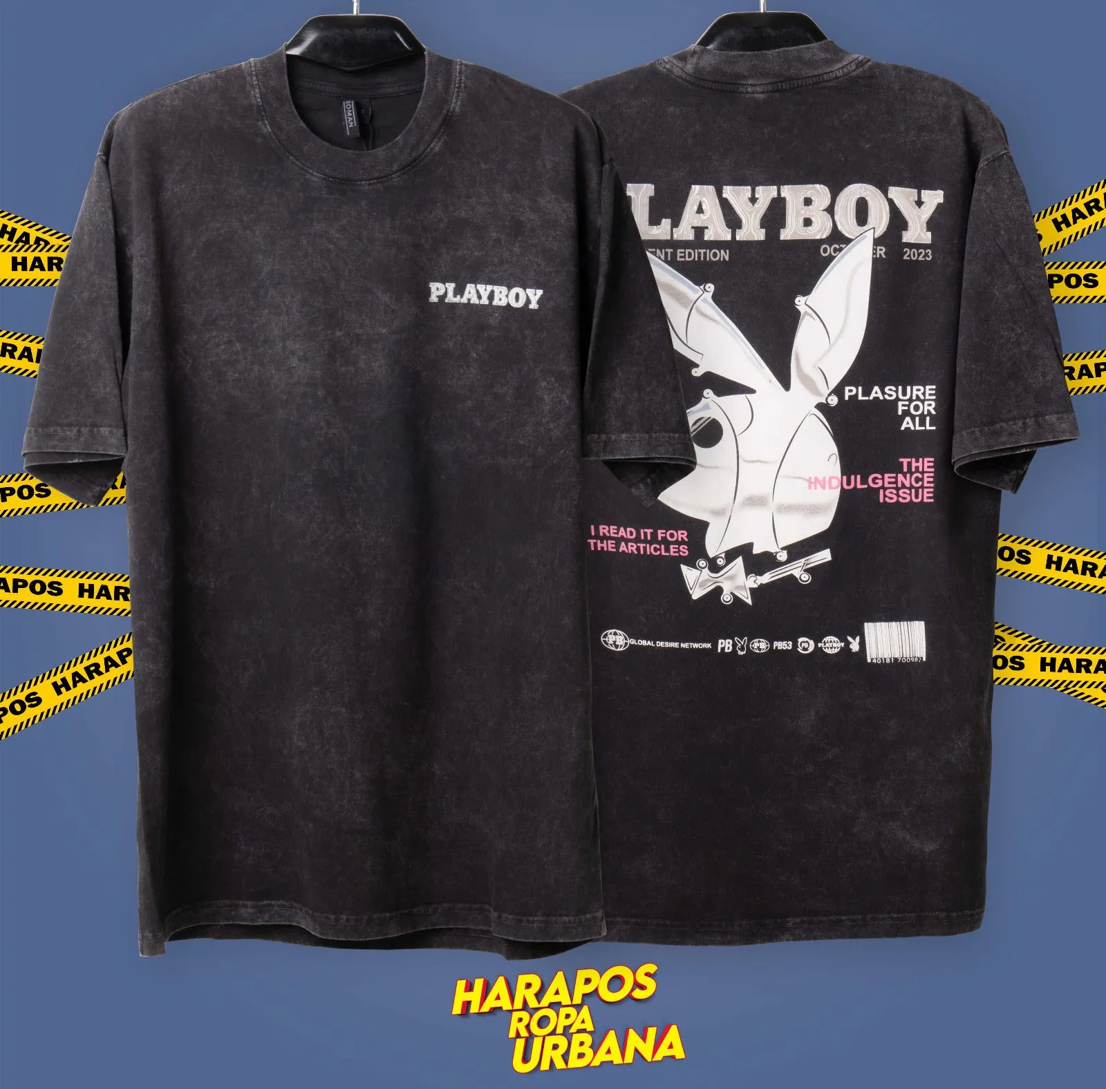 Polera Roman playboy oversize negra prelavada