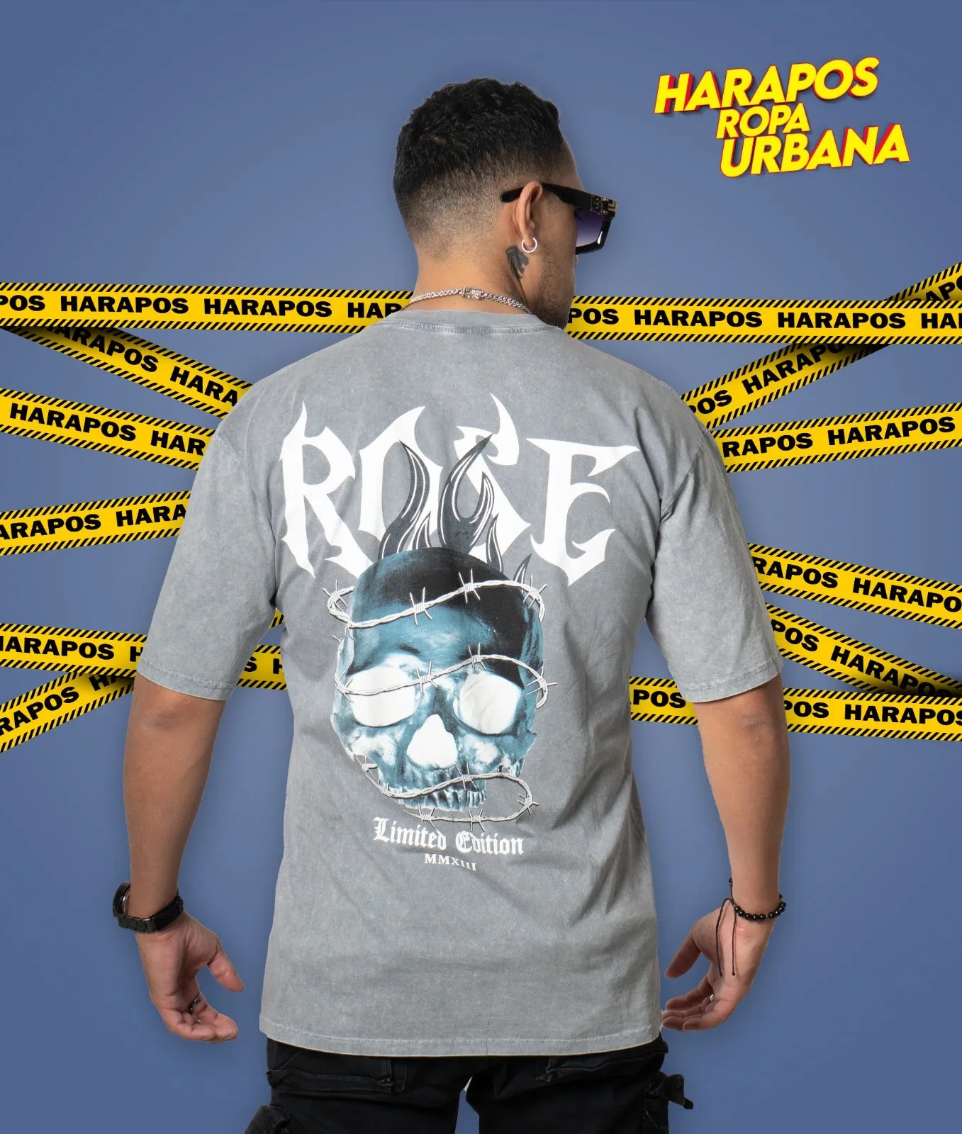 Polera Rose London oversize letras blanca london plomo