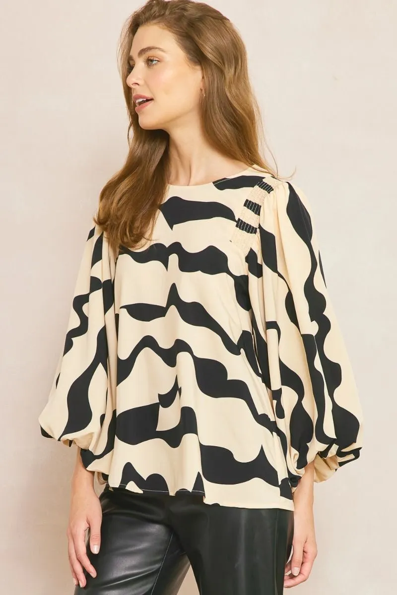 Printed Balloon Sleeve Top