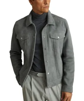 Reiss Eden Suede Press Stuf Trucker Jacket