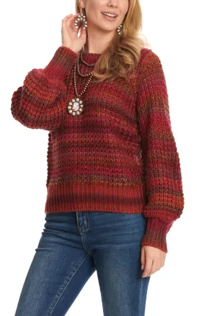 Rockin' C Women's Rich Multicolor Long Puff Sleeve Textured Knit Sweater 