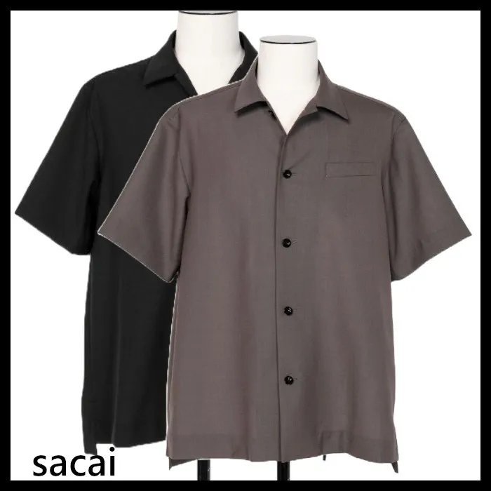 sacai  |Nylon Street Style Plain Short Sleeves Logo Designers Shirts