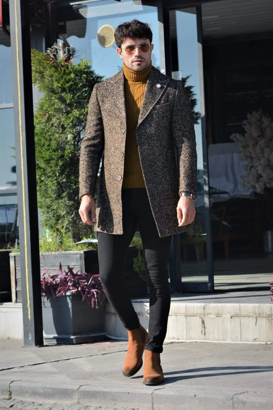 Saponi wool Coat Brown & Khaki