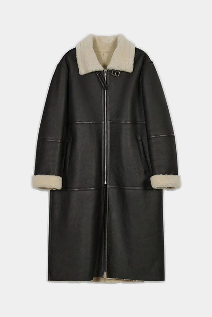 Shearling Long Coat - Dark Brown