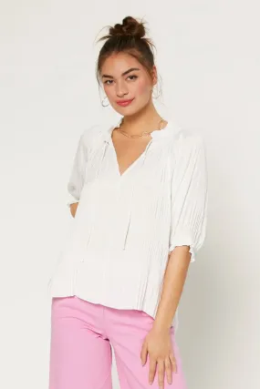 Short Sleeve Tie Front Top - Off White