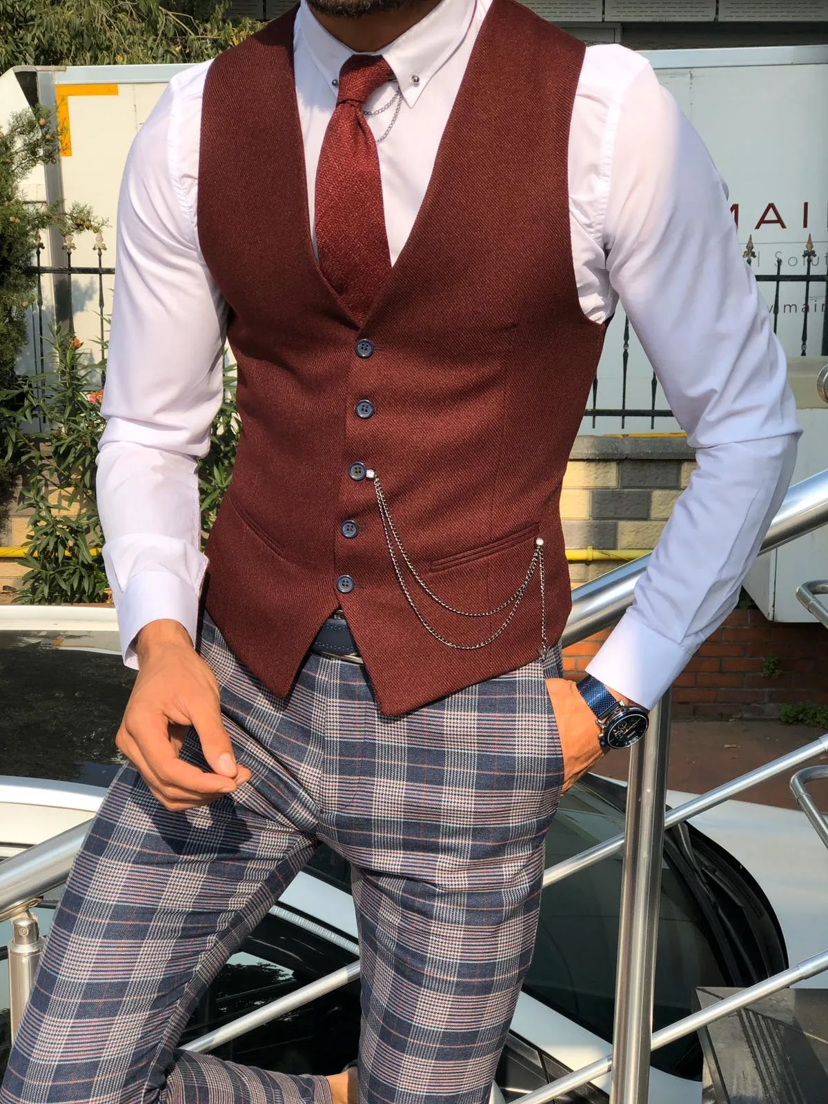 Slim-Fit Cotton Waist Coat