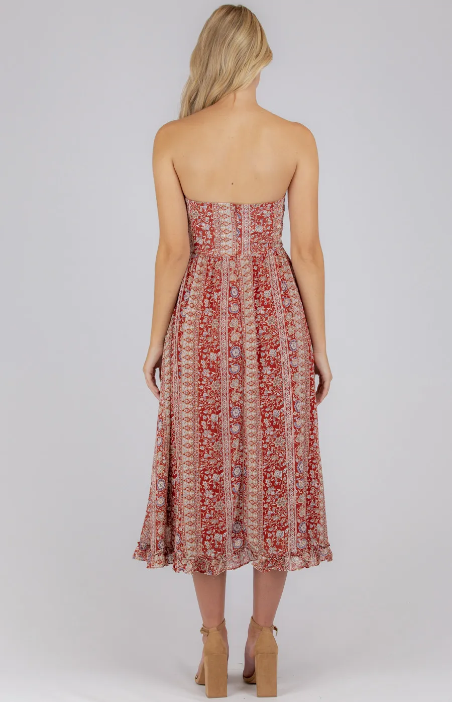 Strapless Printed Dress with Frill Hem (SDR663B)