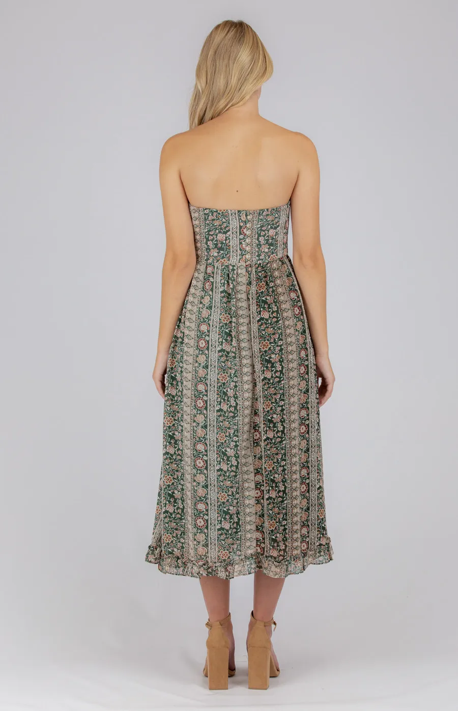 Strapless Printed Dress with Frill Hem (SDR663B)