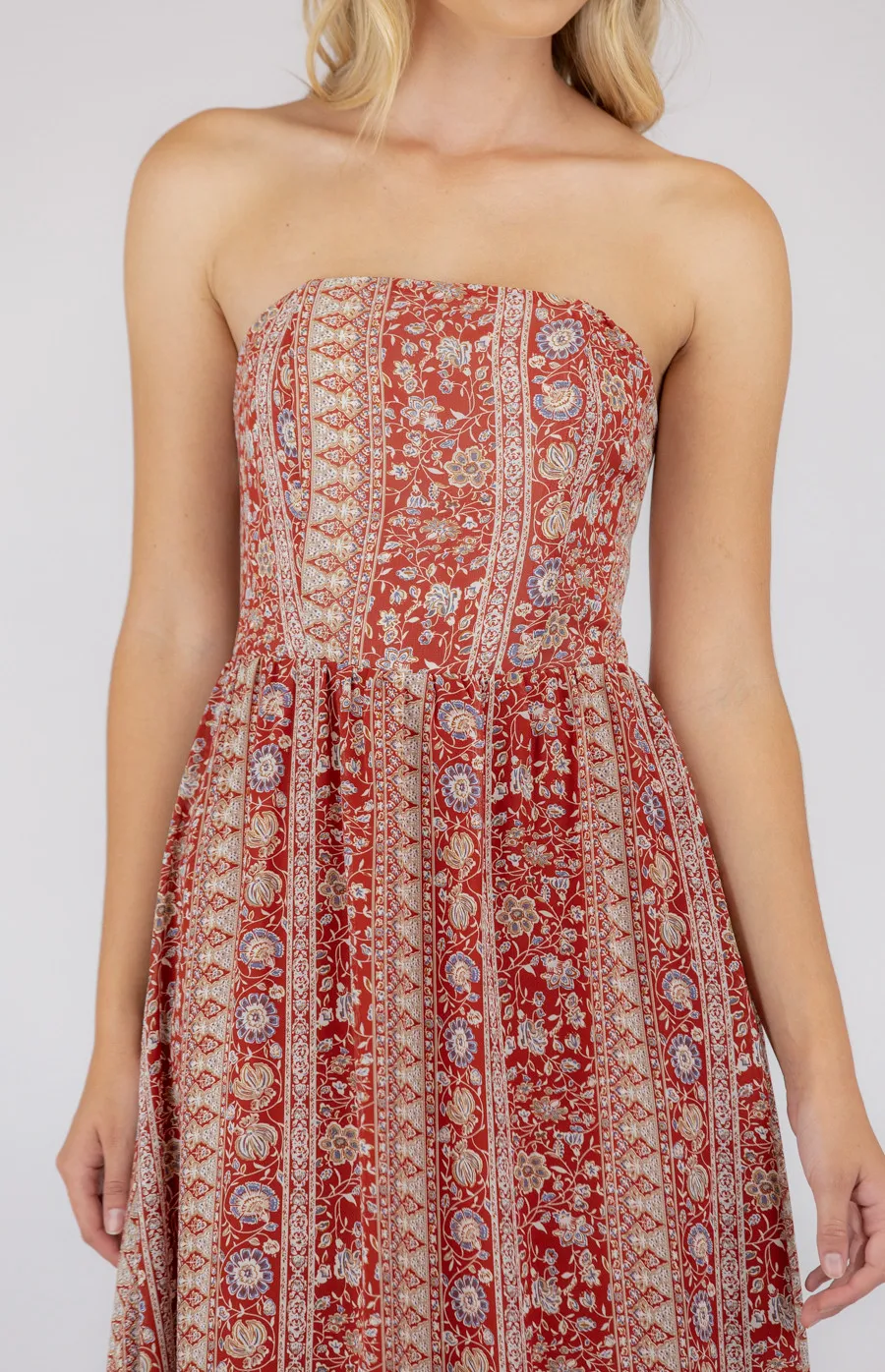 Strapless Printed Dress with Frill Hem (SDR663B)