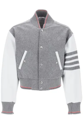 Thom browne wool bomber jacket with leather sleeves and