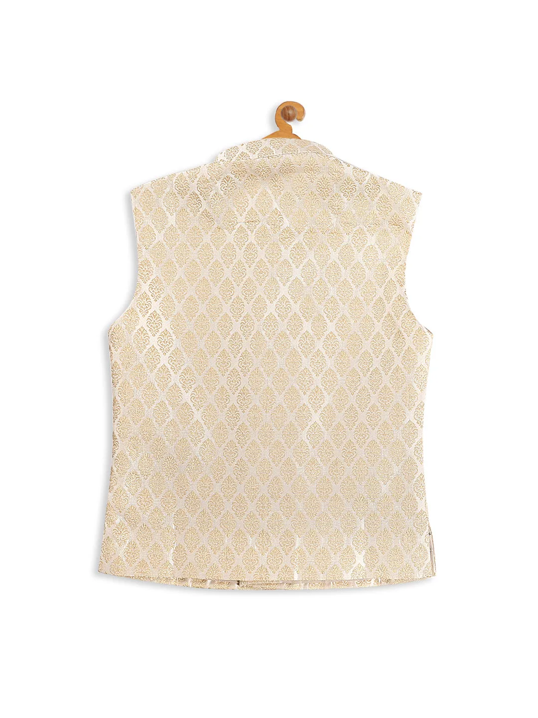 VASTRAMAY SISHU Boy's Cream Woven Design Nehru Jacket