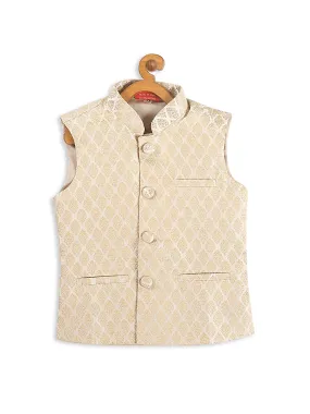 VASTRAMAY SISHU Boy's Cream Woven Design Nehru Jacket