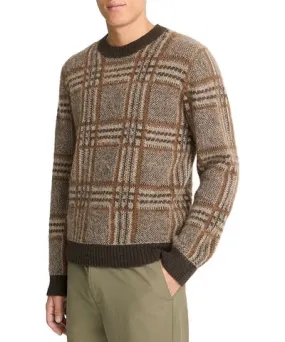 Vince Brushed Glen Plaid Crewneck Sweater