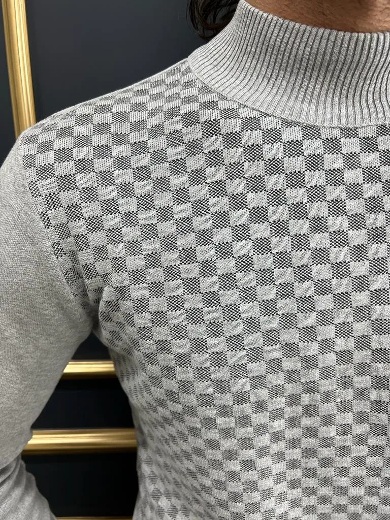 Vince Gray Slim Fit Patterned Monk Turtleneck Sweater