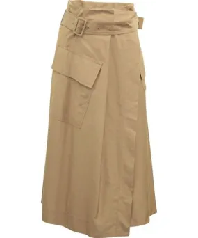 Vince High Rise Belted Midi Skirt in Brown Viscose