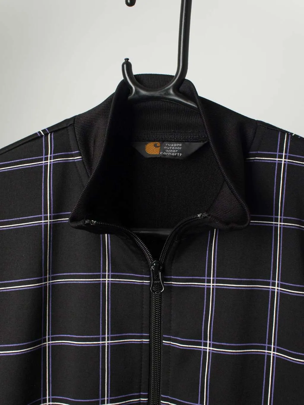 Vintage Carhartt sports jacket in black with purple and white check print – Small