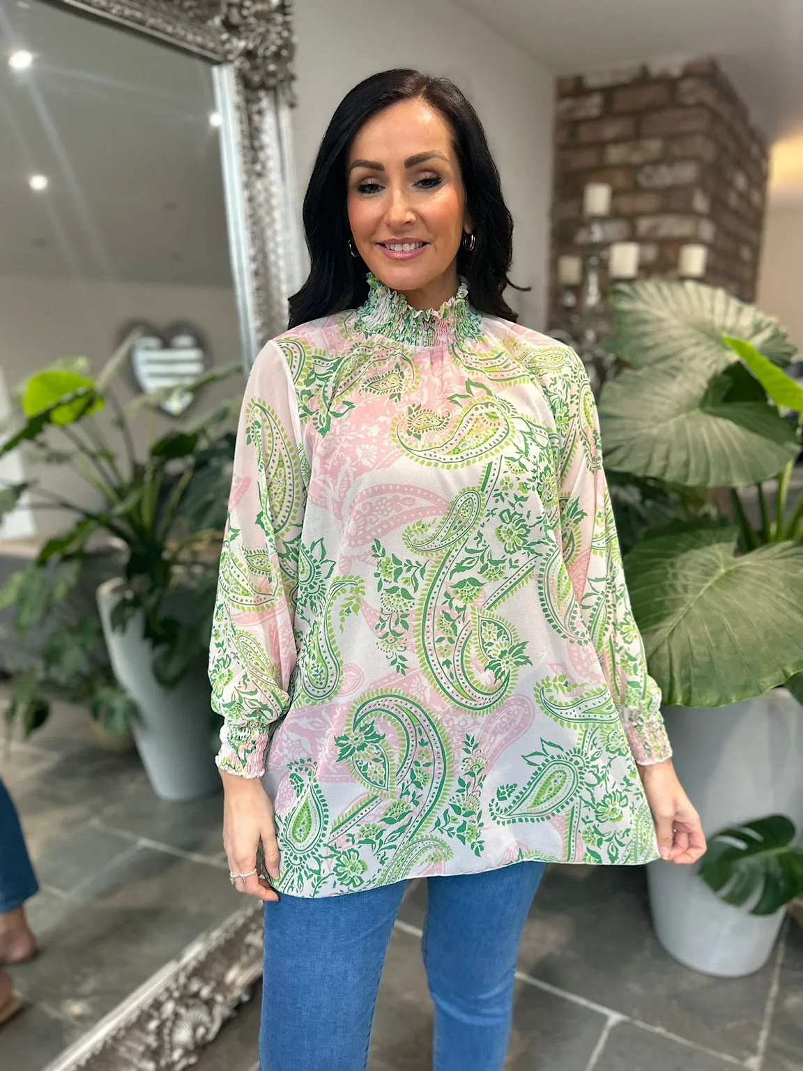 White Paisley High Neck Blouse June