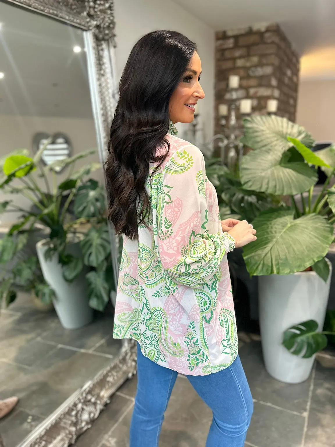 White Paisley High Neck Blouse June