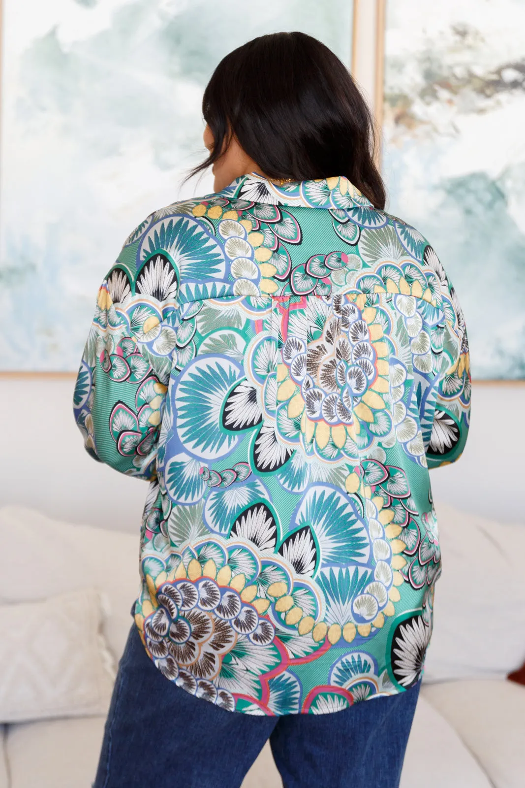 Willa Button Up Blouse in Teal Paisley