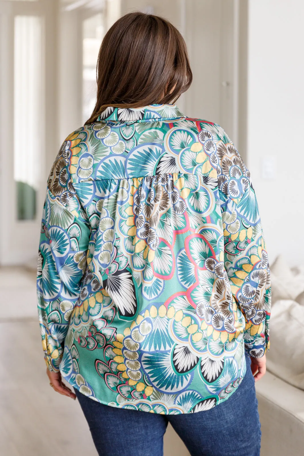 Willa Button Up Blouse in Teal Paisley