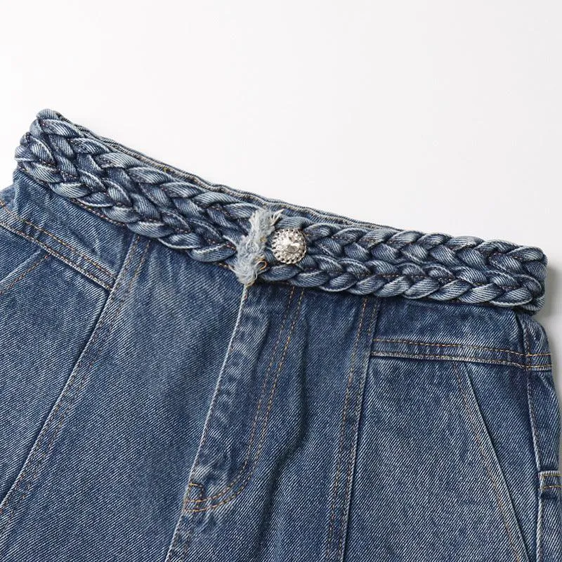 Woven Stitching High Waist Straight Wide Jeans