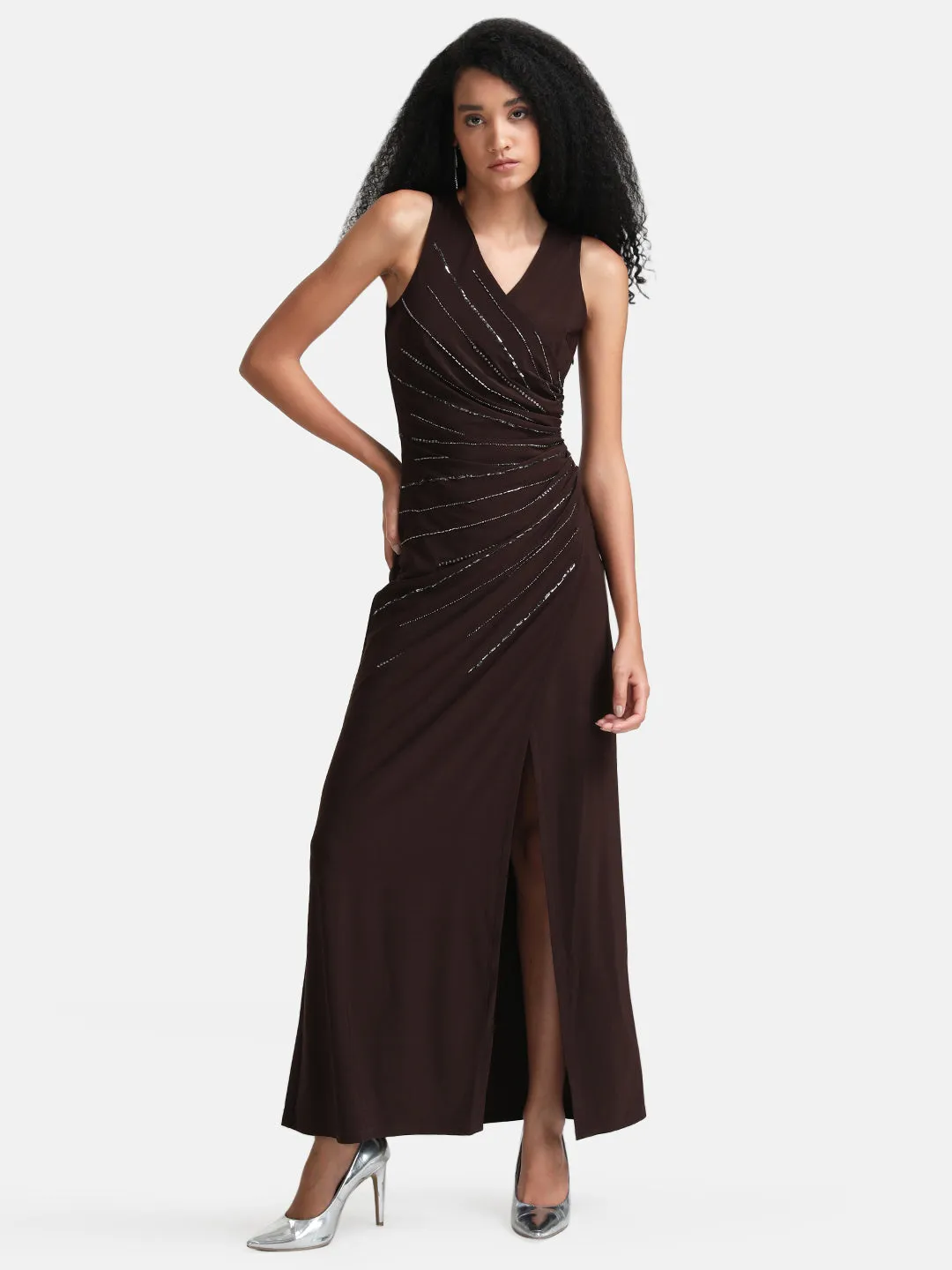 Wrap Maxi Dress With Embellished Waist