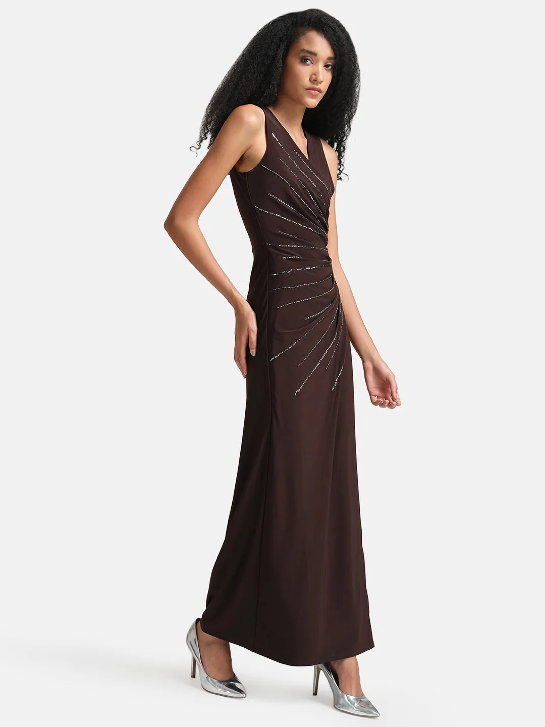 Wrap Maxi Dress With Embellished Waist