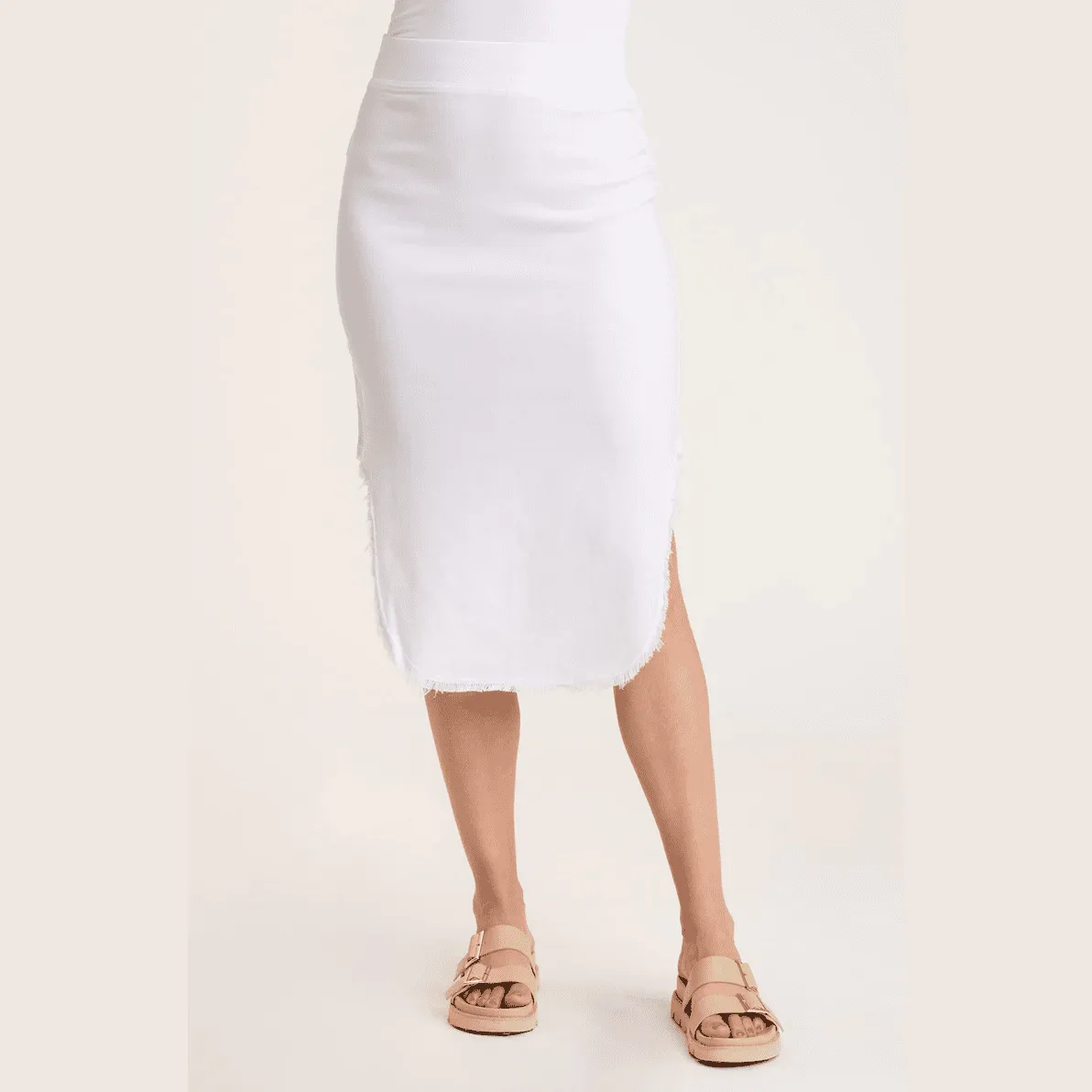 XCVI Wearables Harlowe High Side Midi Skirt in White