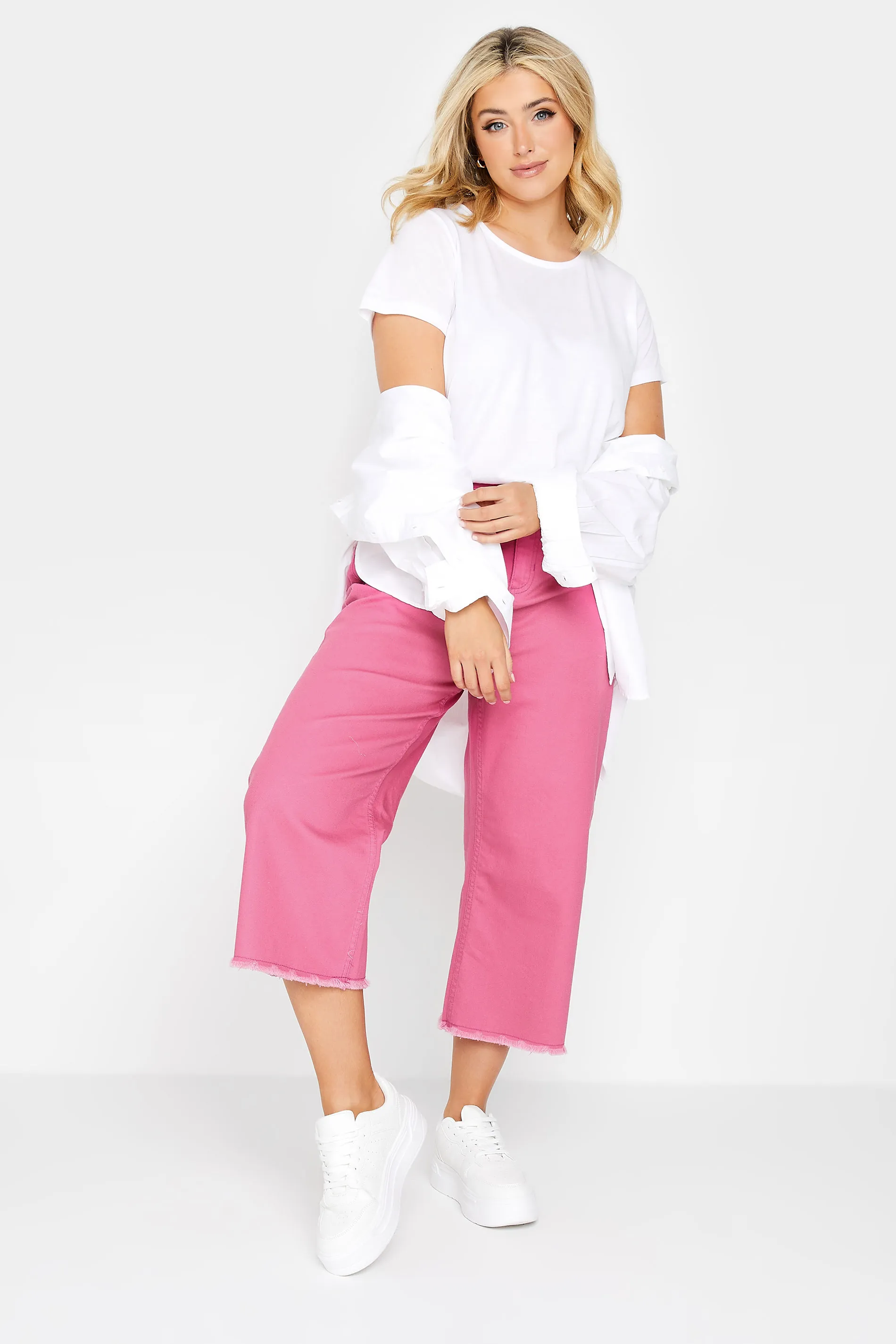 YOURS Curve Hot Pink Stretch Cropped Jeans