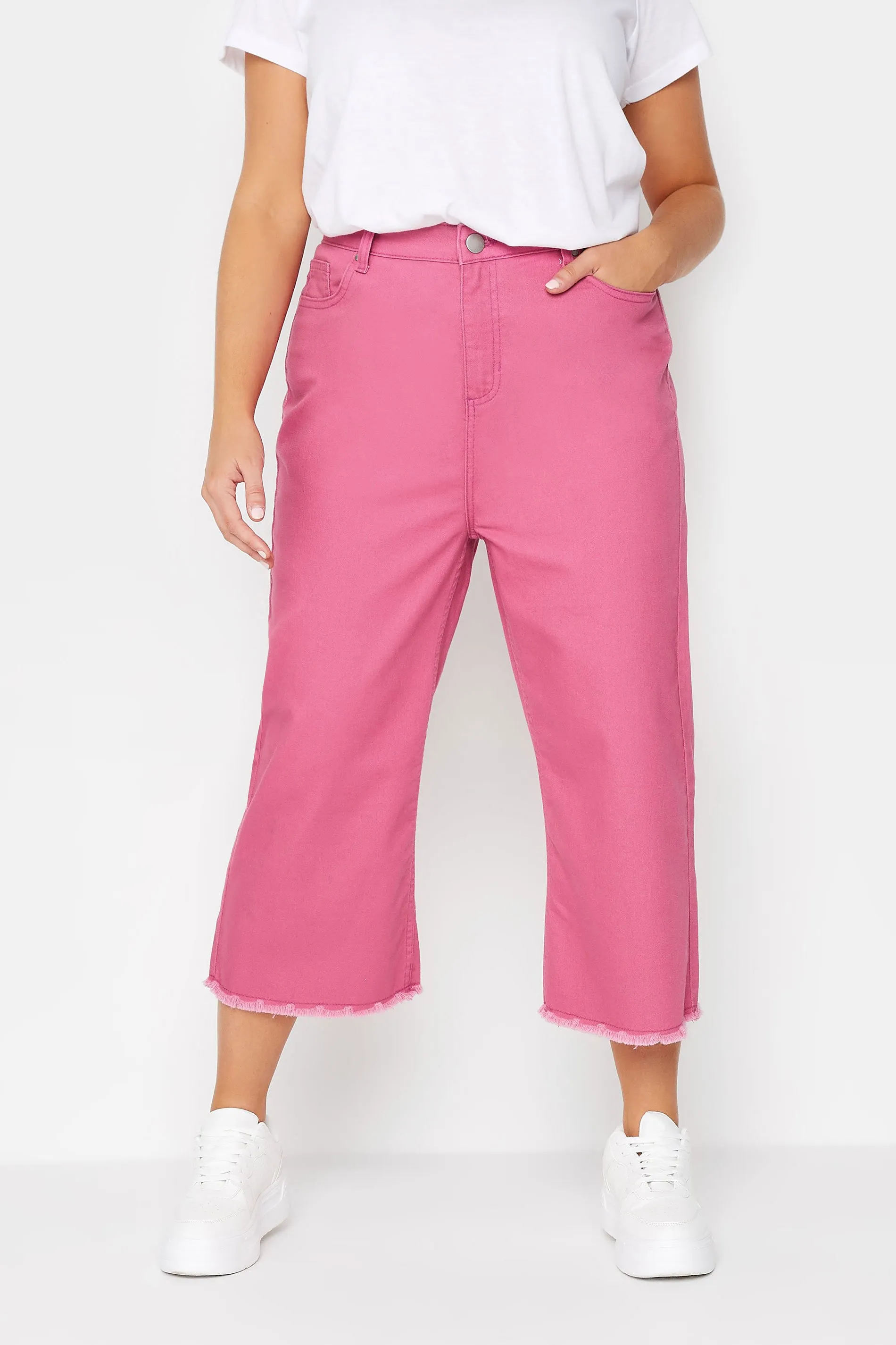 YOURS Curve Hot Pink Stretch Cropped Jeans