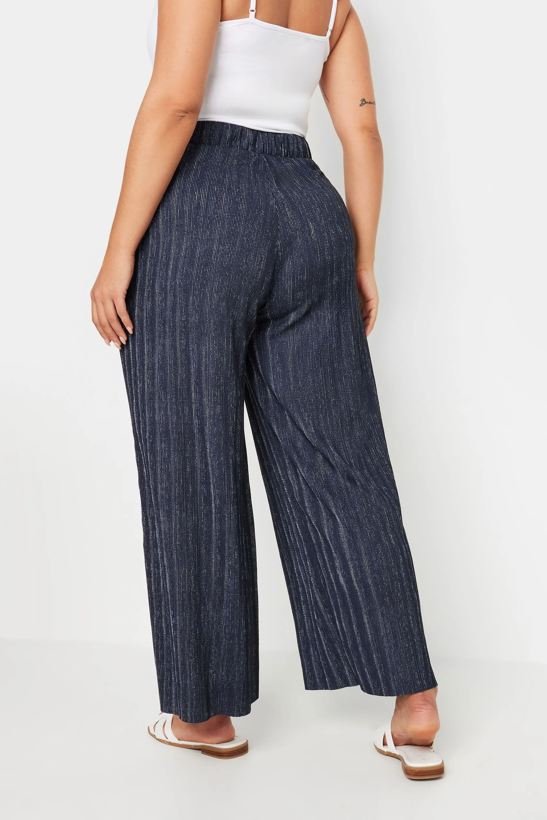 YOURS Curve Navy Blue Textured Wide Leg Trousers