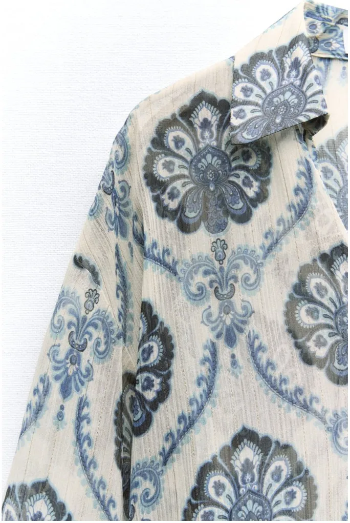 ZARA  |PRINTED SHIRT WITH METALLIC THREAD